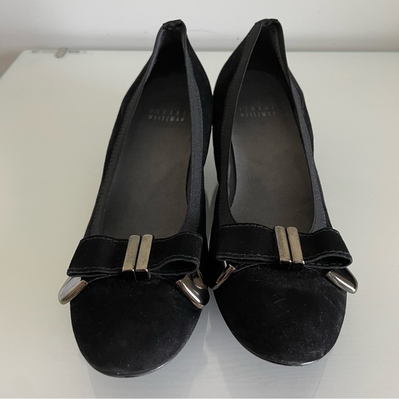 Stuart Weitzman Black Suede Bow Wedge Pump Shoes Size 6.5 - Picture 5 of 12
